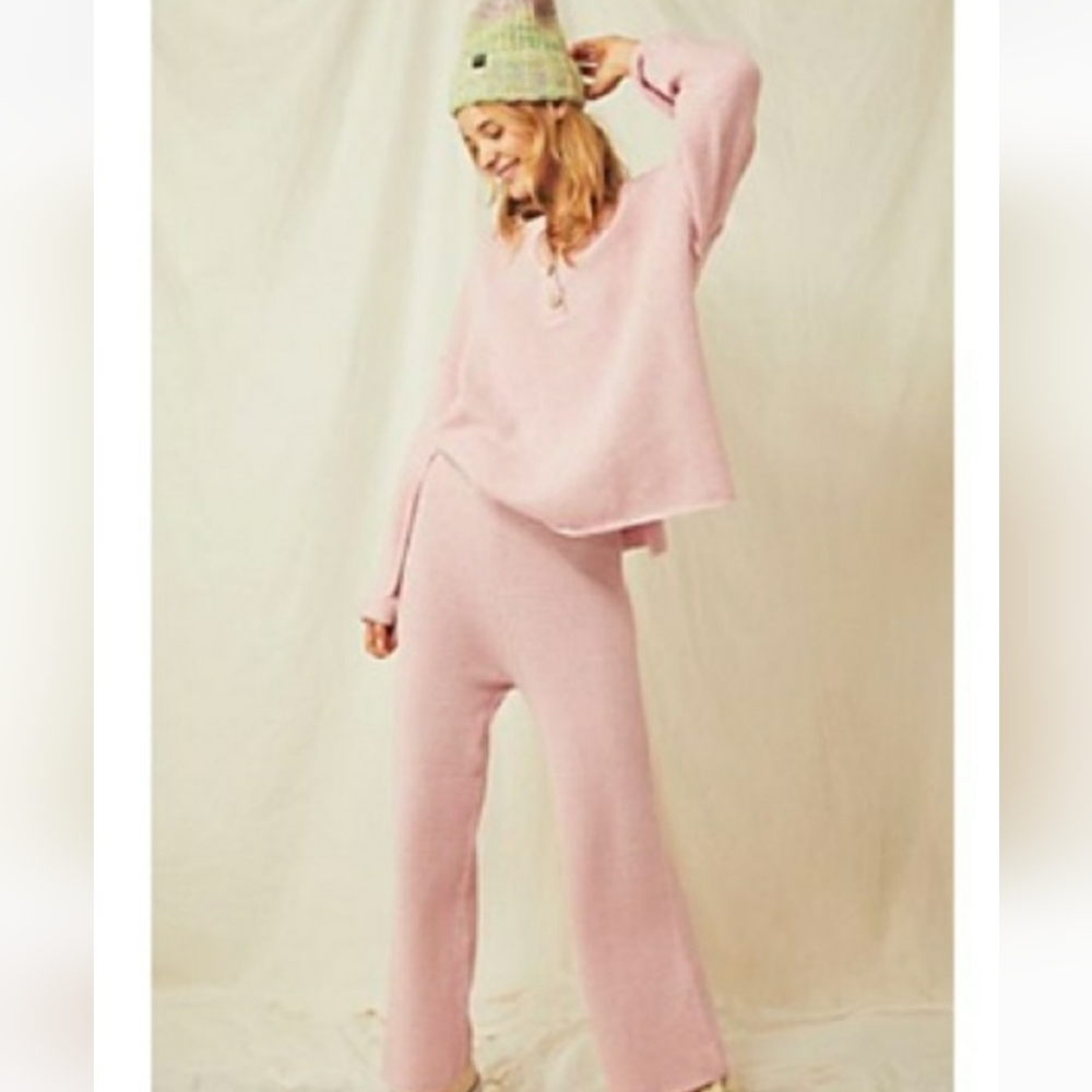 Free People Beach Size L Hailee Sweater Pant Texturized Pink Beach Pants Only